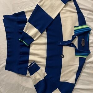 G/FORE Classic Blue and White Rugby Knit Sweater